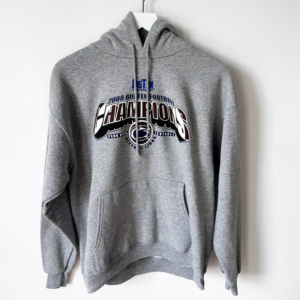 Majestic 2008 Penn State Big Ten Champions Sweatshirt Size M Gray Hoodie Unisex